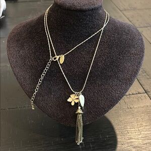 Branded Enamel Elegant Gold Tassel Leaf Floral Charm Necklace